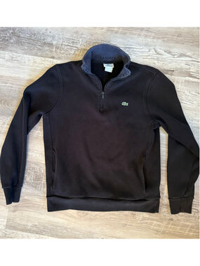 Lacoste Men’s 1/4 Zip Ribbed Sweatshirt Black Size 5 Fits Medium Faded Croc